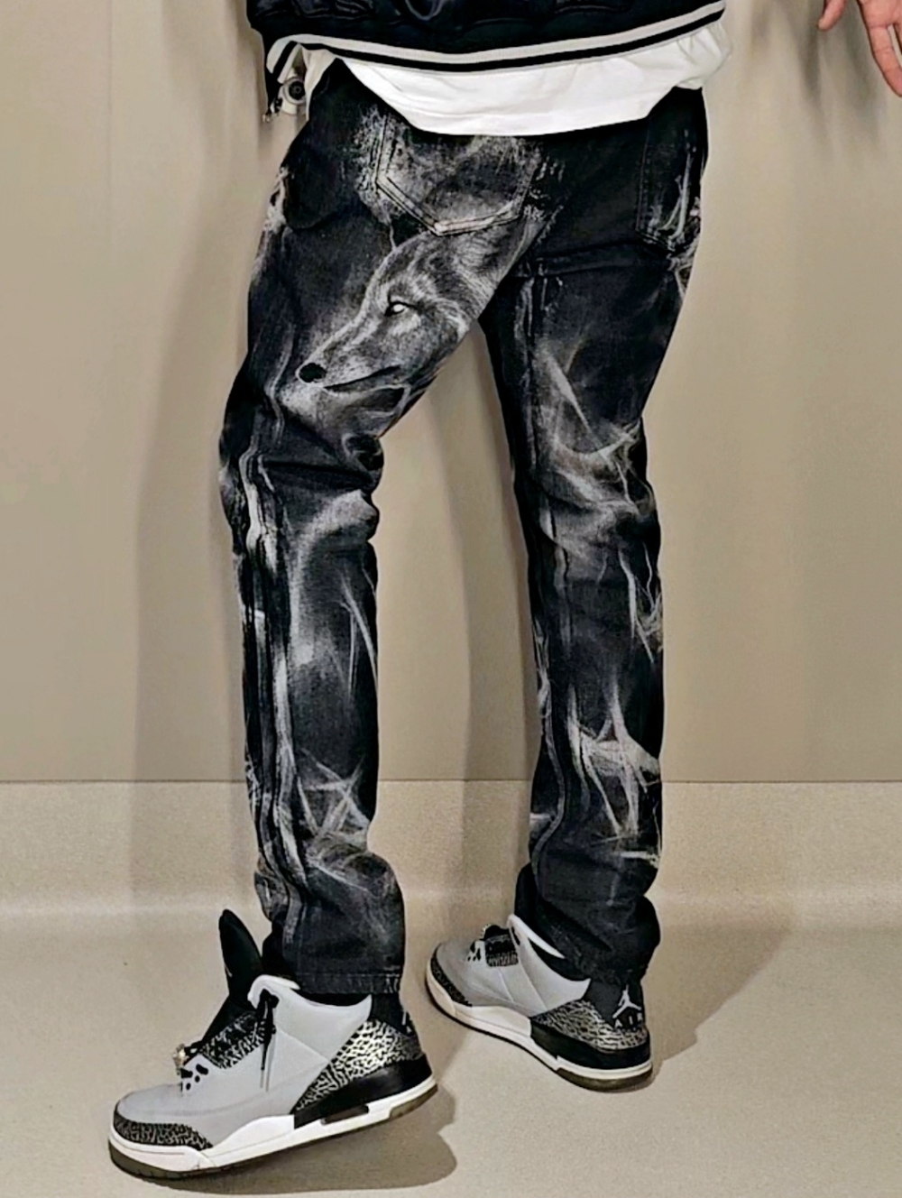 #Rare #Wolf #print Jeans (Unisex) Slim Fit Sz 36x31